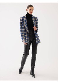 Resim Ekose Desen Saks Kruvaze Oversize Blazer Ceket 001 