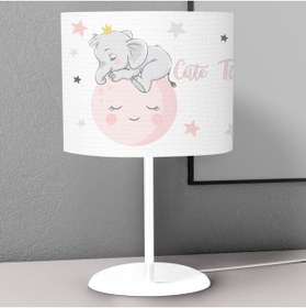Resim instababyrooms Ayda Uyuyan Fil Desenli Çocuk Odası Dijital Baskılı Çocuk Odası Masaüstü Abajur Avize 