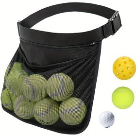 Resim 1 adet Ayarlanabilir Tenis ve Piklebol Topu Tutucu Bel Çantası - Siyah Fileli Bel Paketi Taşıyıcı, Spor, Bisiklet ve Golf Aksesuarları için 8-10 Top tutar, Dayanıklı ve Elde Yıkanabilir, Tenis Aksesuarları 