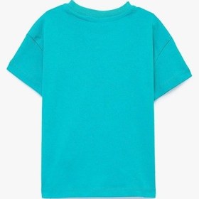 Resim Koton Erkek Bebek Kısa Kollu Pamuklu Bisiklet Yaka Baskılı Oversize Tişört Turkuaz 