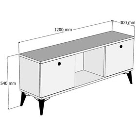 Resim 120 Cm Beyaz Tv Sehpası Siyah Düğme Kulplu 