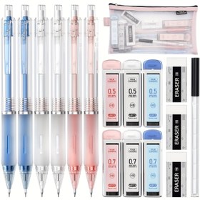Resim DörtCandies Mekanik Kalem Seti Kılıf ile, 6 adet Estetik Mekanik Kalem 0.5 ve 0.7mm ile 360 adet HB Kurşun Refiller, 3 adet Silgiler, 9 adet Silgi Refilleri yazma, çizme ve eskiz için, okula döndükten sonra en iyi hediye 