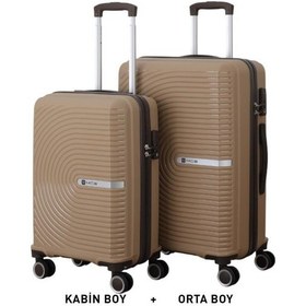 Resim Mçs Bavul Orta Ve Kabin 2li Set Kırılmaz Silikon Valiz V374 Şamp/acıkahve Şampanya 
