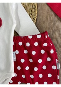 Resim Puantiyeli Fiyonklu Bereli Alttan Çıtçıtlı Kız Bebek Takım Kırmızı 
