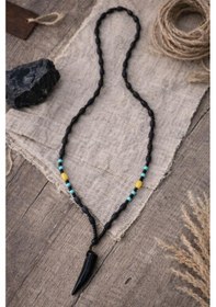 Resim Otantik Siyah Boncuklu Unisex Kolye El Yapımı Tribal Stil, Günlük Ve Bohem Kombinlere Uygun Siyah 