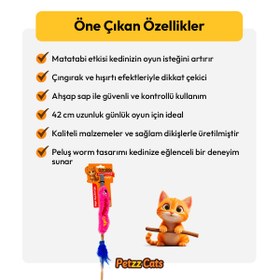 Resim PetzzCats Worm Matatabi ve Çıngırak Sesli Kedi Oltası Oyuncağı Pembe 42 Cm 
