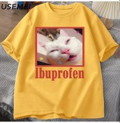 Resim Usemeı Ibuprofen Kedi Meme Tshirt - Komik Kedi Grafik Unisex Pamuklu Tişörtyellowerkek Yellow 