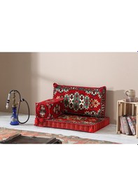 Resim Şark Köşesi Takımı , 95 cm Yer Minderi Takımı (Sünger Dahil) Apaçi Modeli (3 Parça) 