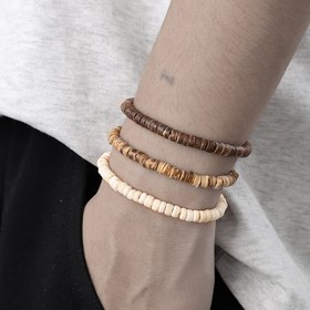 Resim 3 Adet Erkek Moda Hindistan Cevizi Kabuğu & Ahşap Boncuklu Bilezikler - Çok Katmanlı, Esnek, Çok Yönlü Stil 