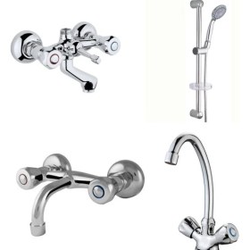 Resim ARÇE Klasik Çevirmeli Banyo + Evye + Sabit Lavabo Bataryası + Sürgülü Duş Takımı 