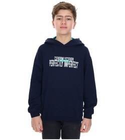 Resim Toontoy Kids Toontoy Erkek Çocuk Oversize Kapüşonlu Hafif Düşük Omuz Baskılı Sweatshirt - 2 İplik Lacivert 