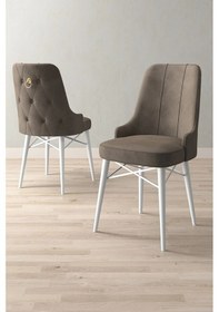 Resim Mitra Serisi, 1 Adet Cappucino Mutfak Sandalyesi, Beyaz Gürgen Ayak, 1. Sınıf Babyface Kumaş 