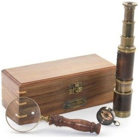 Resim 9035699582699drvs - Ahşap Kutu Pirinç Pusula, Dürbün, Büyüteç, Seti Model 2 