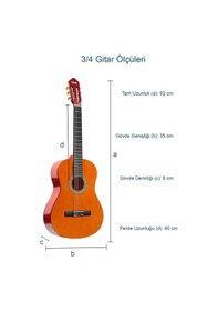 Resim Midex CG-36OR-PAK Kaliteli 36 İnç 3/4 Junior Çocuk Gitarı 8-12 Yaş Arası (Çanta Askı Pena Metod) 