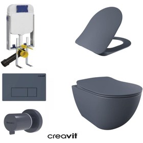 Resim Creavit GR5001- FE320 5 Parça Basalt Mat Asma Klozet Gömme Rezervuar Seti 