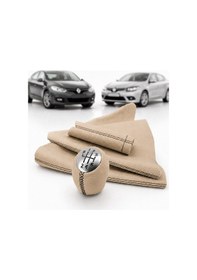 Resim Renault Megane 3 Vites Topzu/el Freni Ve Vites Körüğü-el Freni Kolu Derisi 6 Ileri-bej Deri-siyah Dikişli 