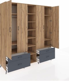 Resim Kronos Dolap 12 Raflı 4 Çekmeceli 2 Askılı 220x59x243 Çam-çam/antrasit Çok Renkli 