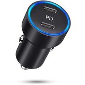 Resim Ledarmy USB araç içi şarj cihazı siyah 12V-24V araç adaptörü mobil telefon tablet USB-C 2A 40W yüksek ikili 