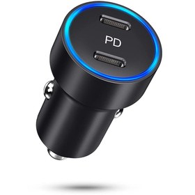 Resim Ledarmy USB araç içi şarj cihazı siyah 12V-24V araç adaptörü mobil telefon tablet USB-C 2A 40W yüksek ikili 