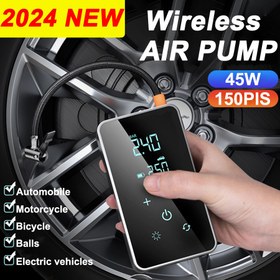 Resim 4'lü 1 Arada Kablosuz Taşınabilir Lastik Şişirme Cihazı Dijital Ekran ile - Arabalar, Motosikletler, Bisikletler ve Basketbol için İdeal - 45W, 150PSI, Şarj Edilebilir Lityum Batarya, 2000mAh, Taşınabilir Hava Pompası | Modern Tasarım | Şarj Edilebilir Batarya, Lastik Şişirme Cihazı 