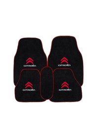 Resim Citroen Nakışlı 5 Parça Araç Oto Halı Paspas Citroen Dijital Baskılı Kırmızı Oto Boyun Yastığı 