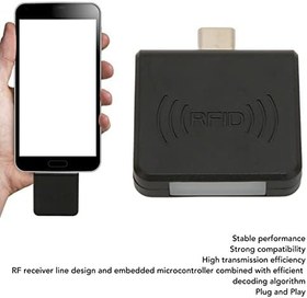 Resim Cep Telefonu Kart Okuyucu, 125Khz Dahili Buzzer Sağlam Kararlı Performans RFID Telefon Kartı Okuyucu Cep Telefonu için Tak ve Çalıştır Tip C Arayüzü (Siyah) 