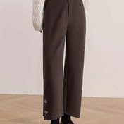 Resim Kadınlar için Yüksek Bel Geniş Paça Pantolon Düğme Detaylı - Vintage Esintili Düz Paça Pantolonlar, Kahverengi, Günlük Sonbahar/Kış Giyimi, Rahat Gevşek Kesim, Günlük Kıyafetler İçin Mükemmel, Konforlu Moda | Vintage Geniş Paça | Düğme Detaylı Pantolon 