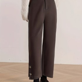 Resim Kadınlar için Yüksek Bel Geniş Paça Pantolon Düğme Detaylı - Vintage Esintili Düz Paça Pantolonlar, Kahverengi, Günlük Sonbahar/Kış Giyimi, Rahat Gevşek Kesim, Günlük Kıyafetler İçin Mükemmel, Konforlu Moda | Vintage Geniş Paça | Düğme Detaylı Pantolon 