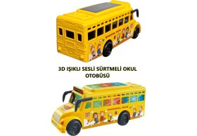 Resim Brother Toys 3D Işıklı Okul Otobüsü Sesli Sürtmeli Oyuncak Otobüs 15.5 cm 