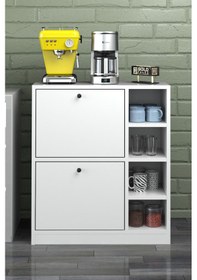 Resim Kahve Köşesi Mutfak Rafı Çok Amaçlı Dolap Mutfak Stand Mutfak Bango Beyaz Beyaz 