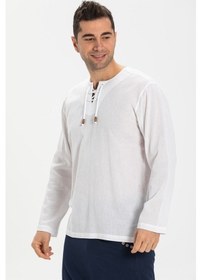 Resim Uzun Kol Şile Bezi Zımbalı Erkek Tshirt Beyaz 3001 
