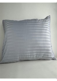 Resim Çizgili Saten Açık Gri 2 Adet 50x70 Yastık Kılıfı Gri 