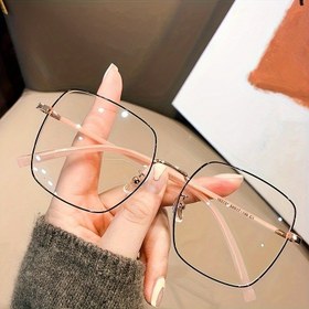 Resim Y2K Büyük Kare Çerçeve Gözlükler, Aşırı Büyük Moda Metal Tam Çerçeve Bilgisayar Gözlükleri, Kadınlar İçin Minimalist Tasarımlı Rahat AC Lenslerle Temizlik Bezi Dahil 