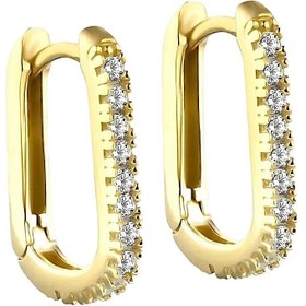 Resim jelux silver Gümüş 925 Ayar 1.7 Cm Zirkon Taşlı U Model Gold Küpe 