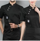 Resim Yingfu Gri Şık Kısa Kollu Garson Gömlek Nefes Mutfak Giysileri Üniforma Şef Garson Unisex Kısa Kollu Gri 