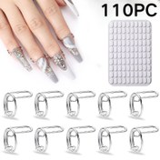 Resim 110 Parça Tırnak Yüzük Seti – DIY Tırnak Sanatı Dekorasyonları, Ayarlanabilir Metal Aksesuarlar, Yeniden Kullanılabilir ve Kolay Uygulanır & Çıkarılır, Kadınlar İçin Mükemmel Hediye, Şık Cilalı Metal Tasarım 