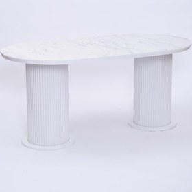 Resim Bohem Boyalı Highgloss Mdf Yemek Masası 90 170 Beyaz Mermer 