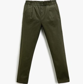 Resim Koton Kumaş Havuç Pantolon Düğme Detaylı Cepli Haki 3wkg40080aw Haki 