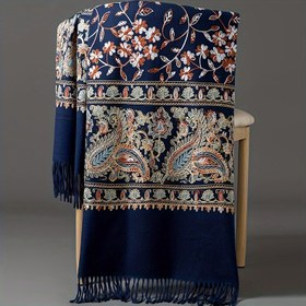Resim Bohem Mevsimlik Çiçek İşlemeli Dış Giyim, İlkbahar ve Sonbahar İçin Vintage Kaşmir İşlemeli Eşarp, Çok Yönlü Şal, Etnik Eşarp, Sıcaklık İçin Büyük Boy Şal. 