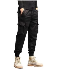 Resim Erkekler Kargo Pantolon Çok Cepler Düz Renk Orta Bel Yumuşak Nefes Ayak Bileği Bantlı Gevşek Hip Hop Sokak Erkekler Açık Uzun Pantolon Siyah 