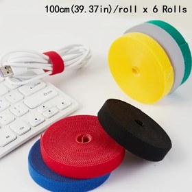 Resim 6 Adet Çok Renkli Yeniden Kullanılabilir Cırt Cırt Kablo Bağları, Her Biri 100.0 cm - Verimli Kablo Yönetimi için Dayanıklı Kablo Düzenleyici, Ev ve Ofis Kullanımı için İdeal, Kablo Tutucu 