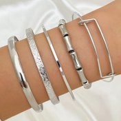 Resim 5 adet Hip Hop Tasarımı Gümüş Metal Bilezik Seti, Kadınlar için Günlük Parti Aksesuarları için Basit ve Moda Yıldız Açık Bilezik Seti 