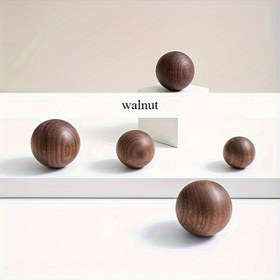 Resim 3cm/1.2in Küre Şeklinde Ceviz Dolap Kolları - Parlatılmış Pürüzsüz Dokulu Yeniden Üretilmiş Ahşap Çekmece Kulpları, Modern Minimalist Tasarım, Komodinler ve Dolaplar için (Endüstriyel Donanım), Dolap Aksesuarları 