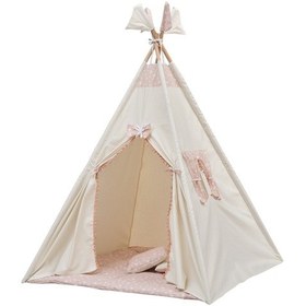 Resim Exorbaby Lüks,büyük Boy,ahşap Ve Pamuklu Naturel Kumaş,toplanmaz,devrilmez,puf Minderli Oyun Çadırı Pembe 