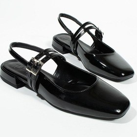 Resim Duxal Shoes Care Kadın Küt Burun Çift Kemer Detay Kısa Topuklu- Babet Siyah 
