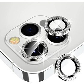 Resim KVK Privacy Apple iPhone 14 Pro Max / 14 Pro Uyumlu Gümüş Swarovski Taşlı Kamera Lensi Koruyucu 