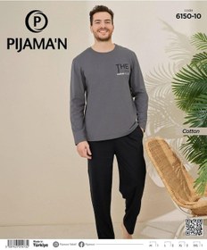 Resim Pijamoni Erkek Pamuklu Bisiklet Yaka Uzun Kol İnce Pijama Takımı 6150/10 - 1 Adet Füme 