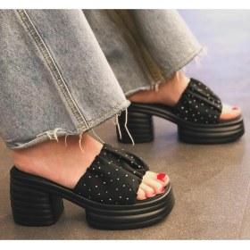 Resim Bags Shoes Guja 24Y427-1 Kadın Kalın Topuklu Platform Taban Taşlı Terlik 