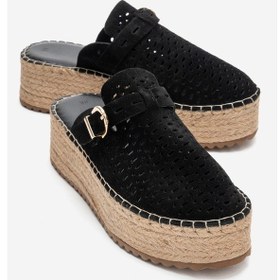 Resim Luvishoes Louıs Siyah Süet Hakiki Deri Burnu Kapalı Hasır Dolgu Taban Terlik Siyah 