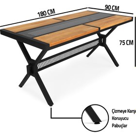 Resim Flora Wood Exclusive Camlı Tel Detaylı Doğal Ahşap Masa Masif 75 x 180 x 90 cm 